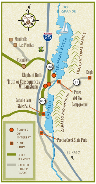 A map of the Rio Grande segment of the Geronimo Trail National Scenic Byway
