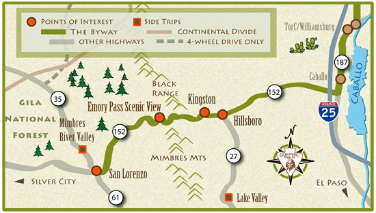 A map of the southern segment of the Geronimo Trail National Scenic Byway